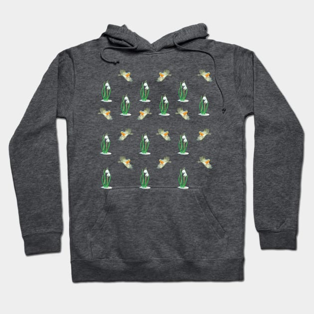 Robin Birds and Snowdrops Pattern Hoodie by Julia Doria Illustration